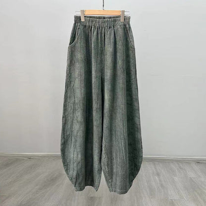 Casual Dyed Linen Wide Legs Pants