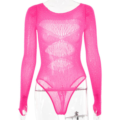 Sexy Elastic See Through Long Sleeves Jumpsuits