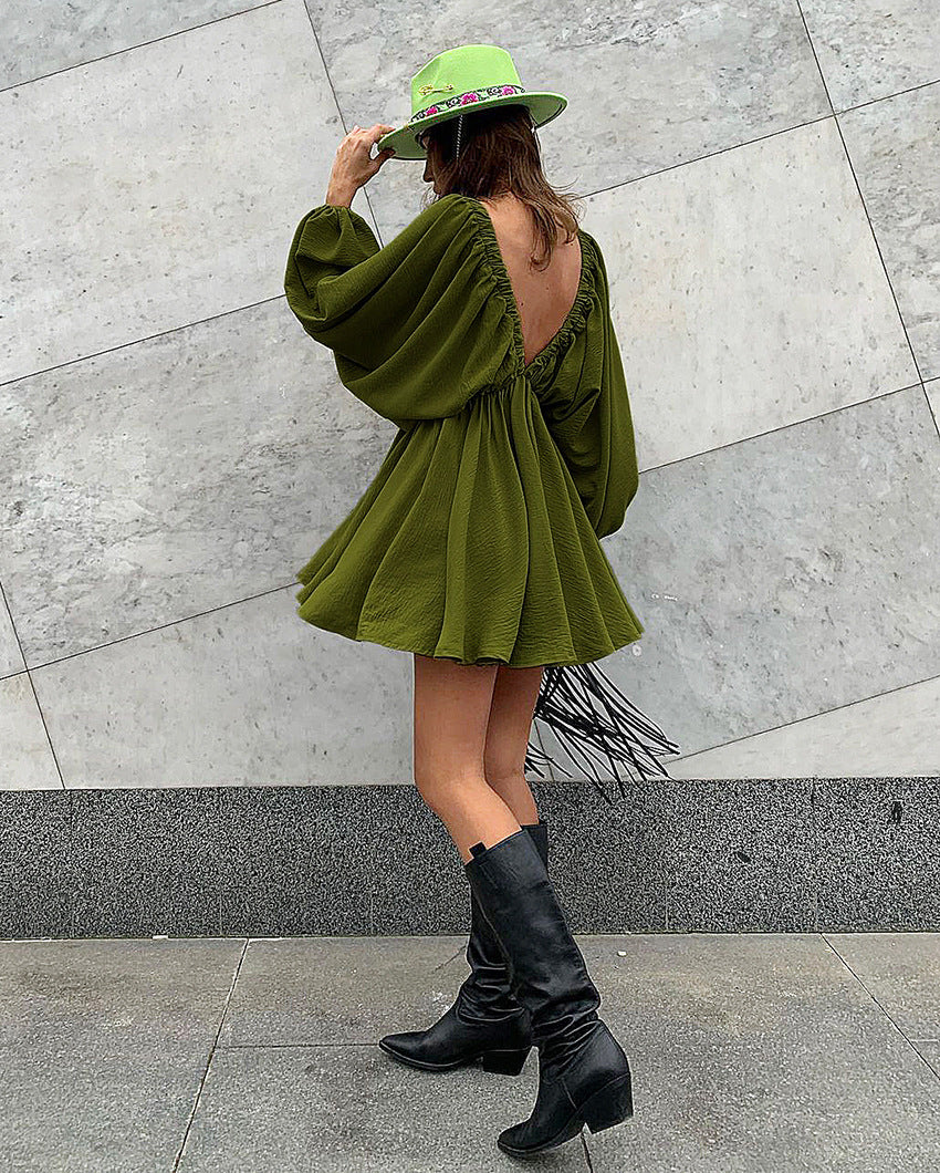 Vintage Designed Green Fall Mini Dresses