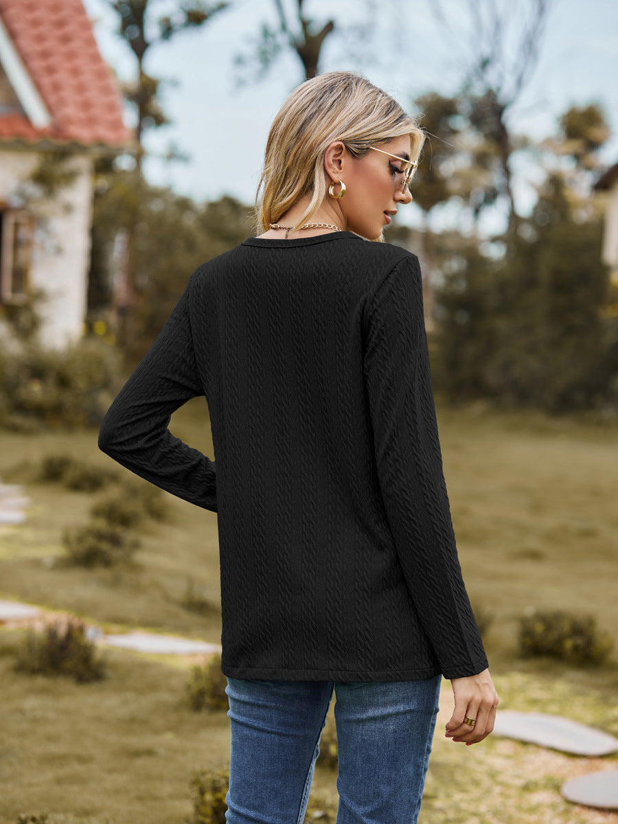 Fashion Round Neckline Button Long Sleeves Shirts