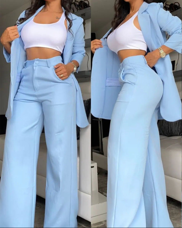 Fashion Women Blazers & Straight Pants Two Pieces Suits