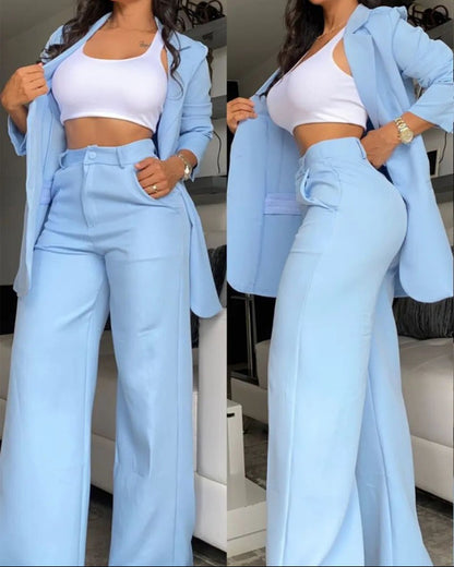 Fashion Women Blazers & Straight Pants Two Pieces Suits