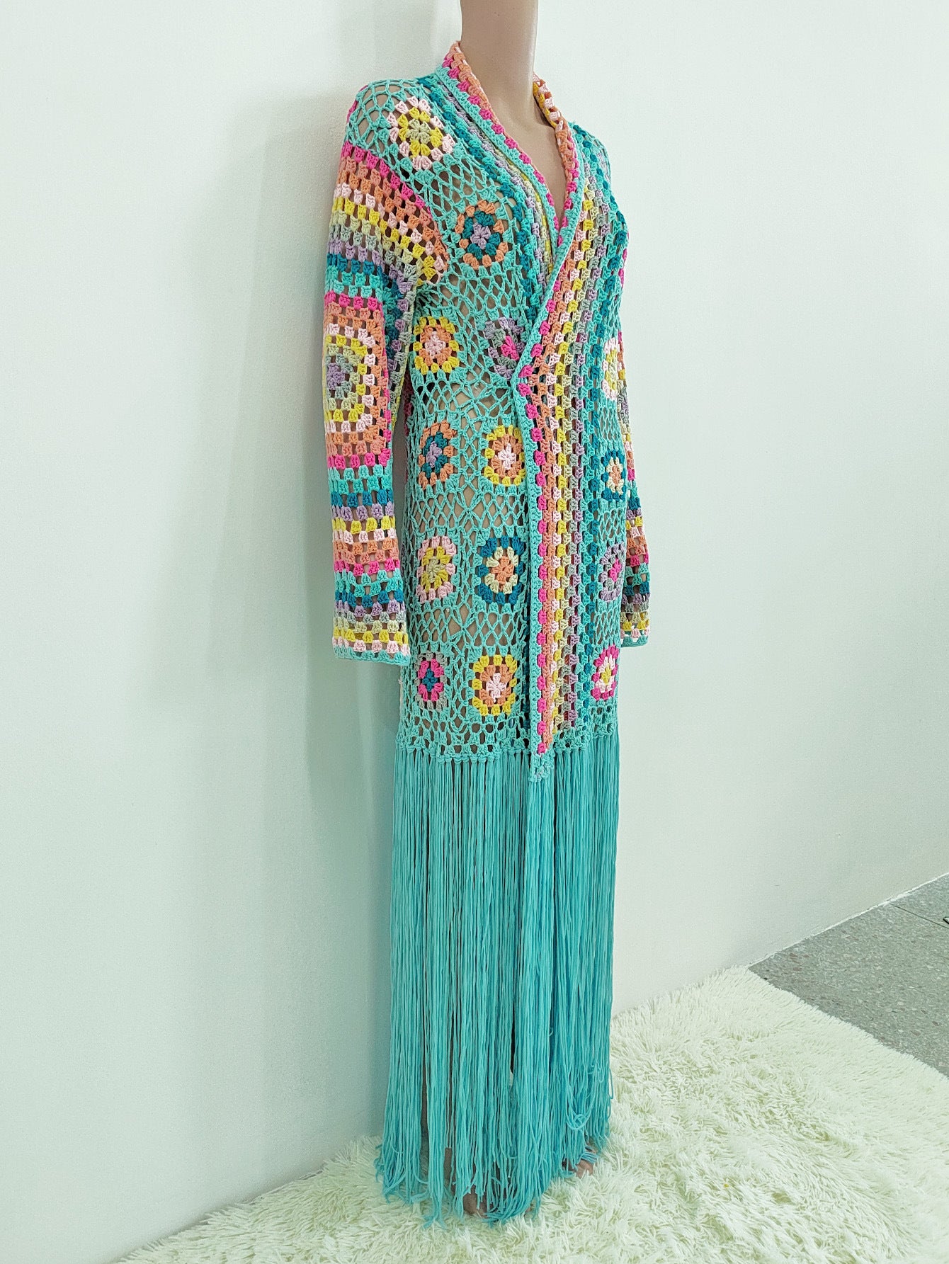 Colorful Crochet Irregular Tassels Coats for Women