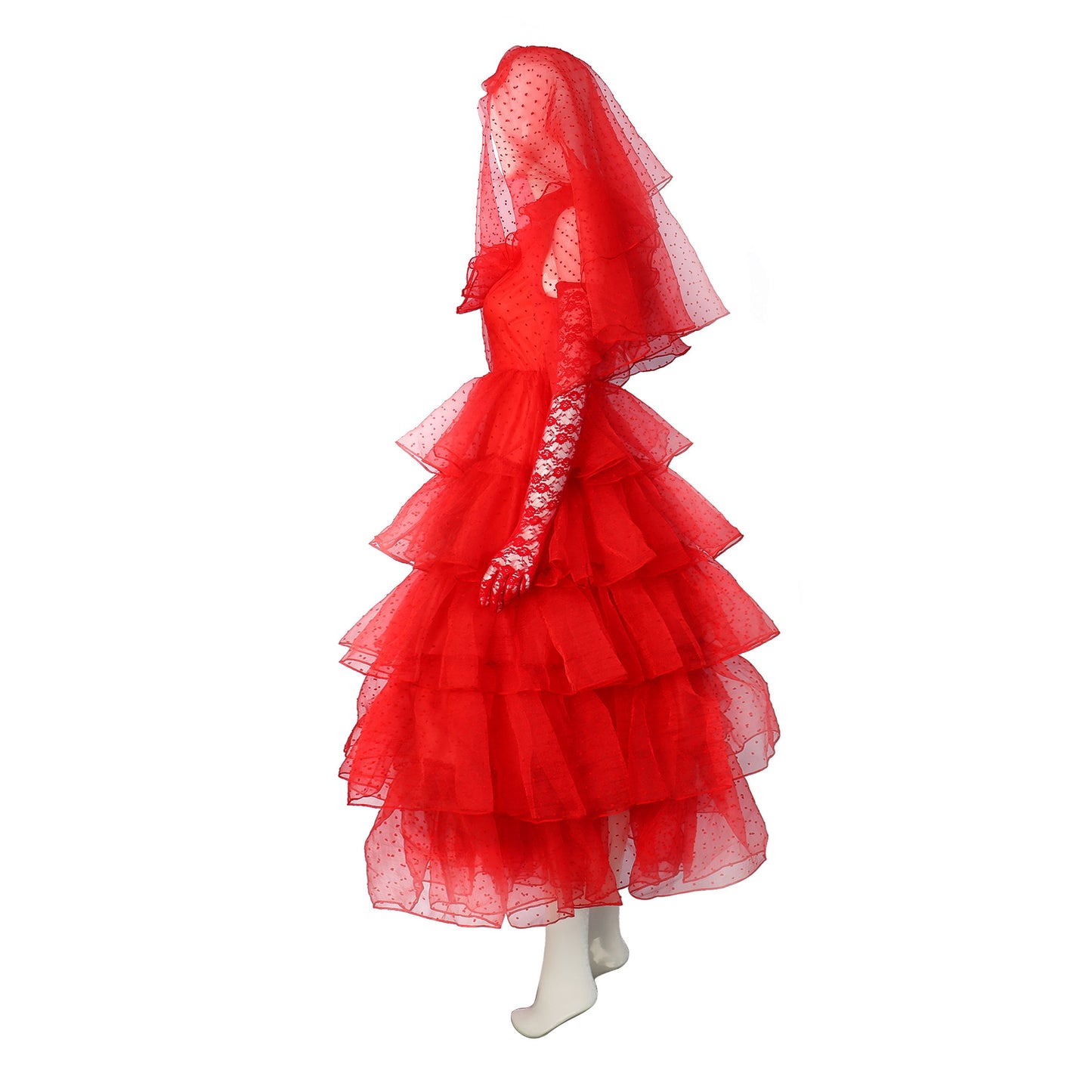 Halloween Beetle Juice Lydia Red Wedding Dress Cosplay Costume Suit