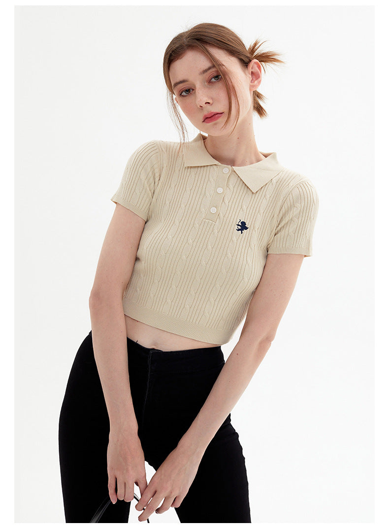 Vintage Knitted Short Sleeves Polo T Shirts
