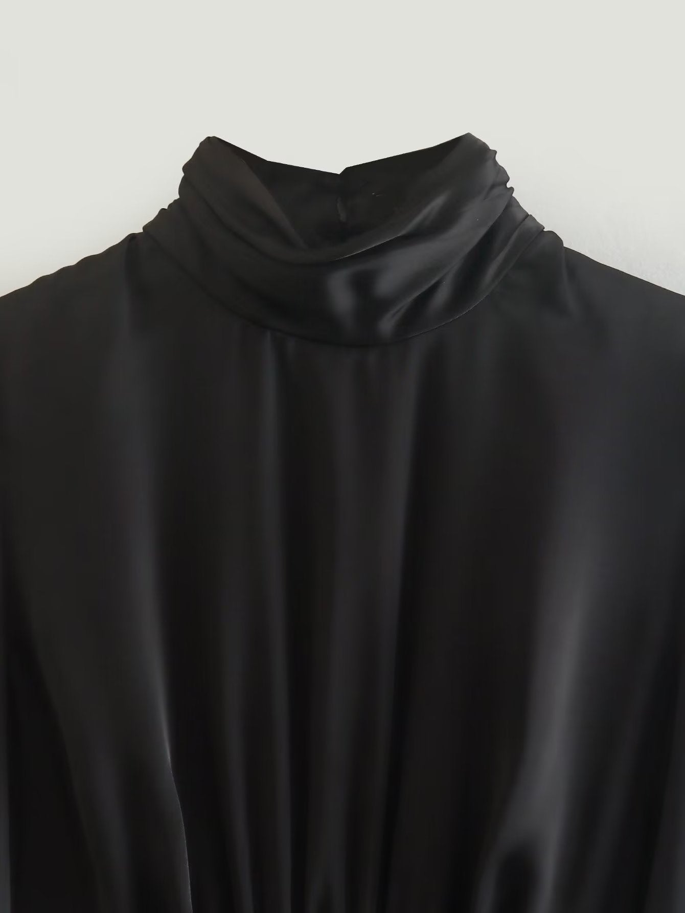 Black Satin Summer Short Blouses for Women