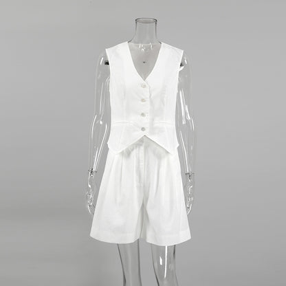 Designed Linen Cotton Summer Sleeveless Tops and Shorts Sets
