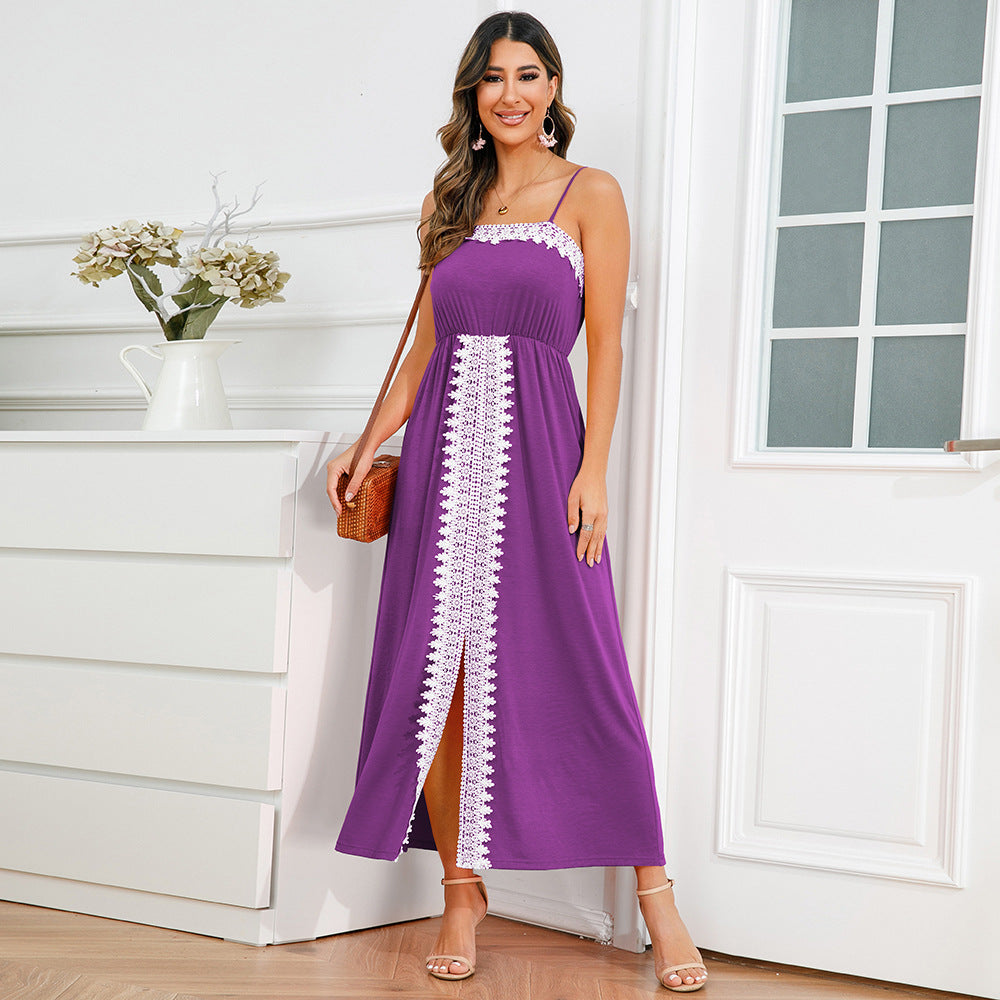 Elegant Lace Trim Summer Long Dresses
