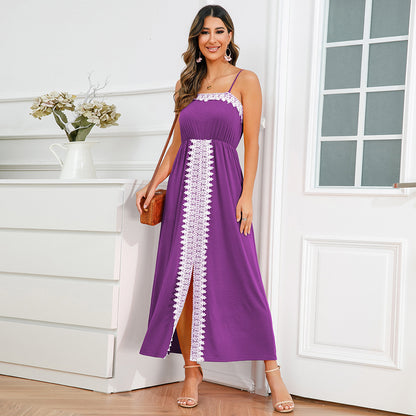 Elegant Lace Trim Summer Long Dresses