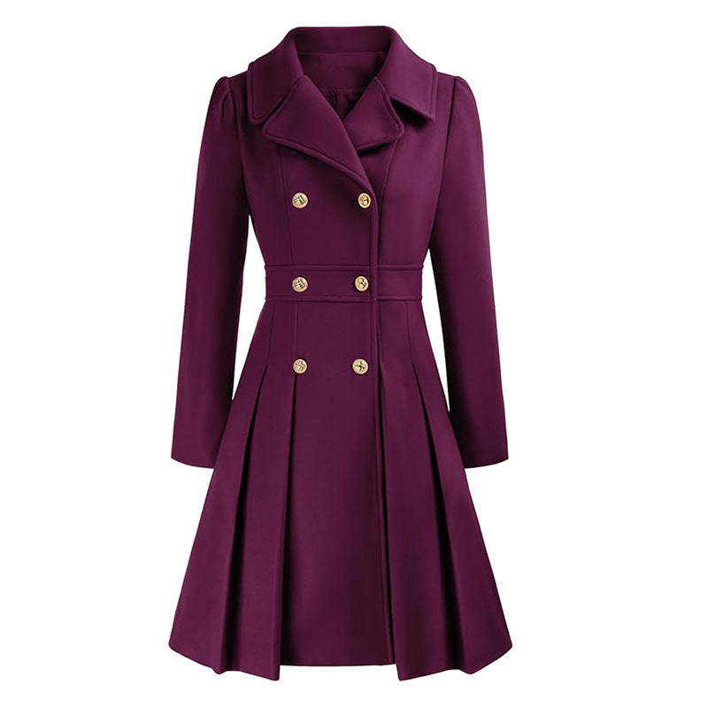Fashion Women's Trench Coat Lapel Double-breasted Pocket A-shaped Pea Coat