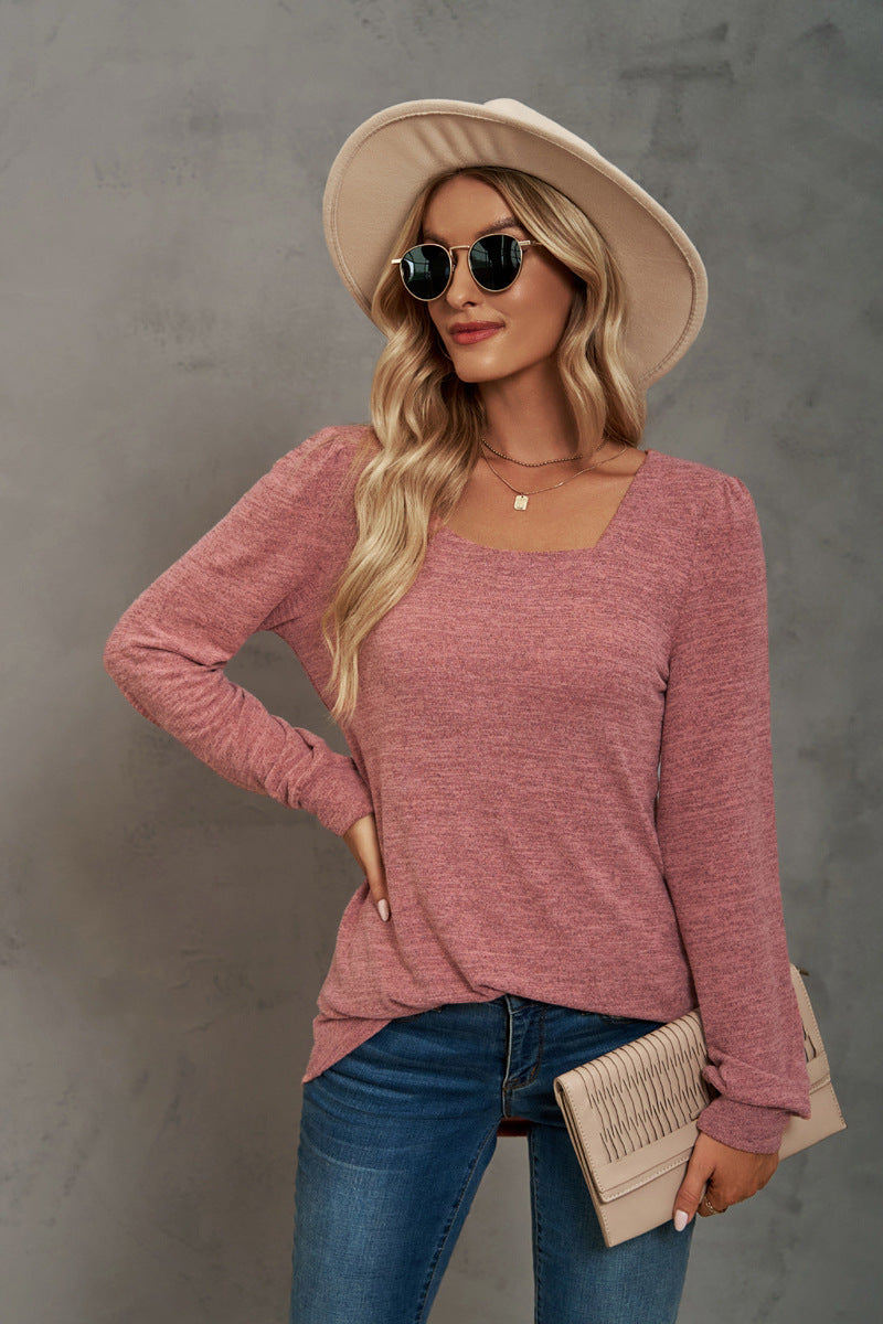 Fashion Square Neckline Long Sleeves Shirts