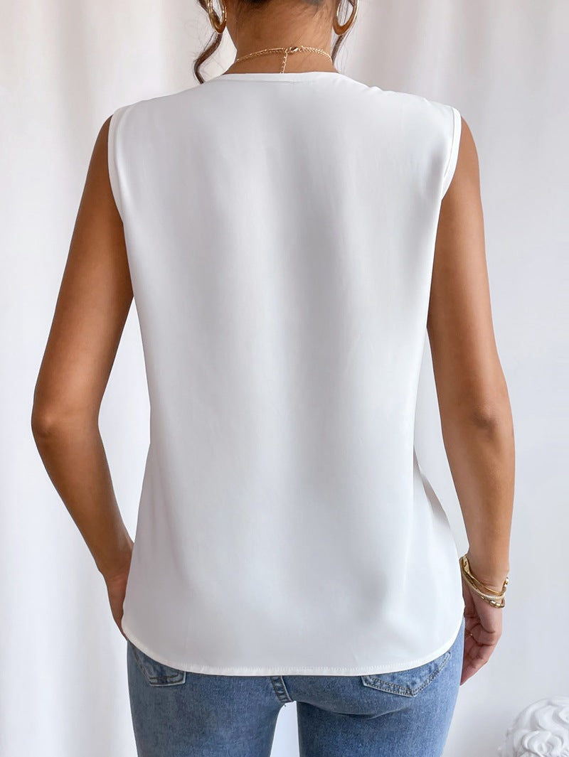 Summer  Multi-level V-neck Solid Color Women's  Vest Top