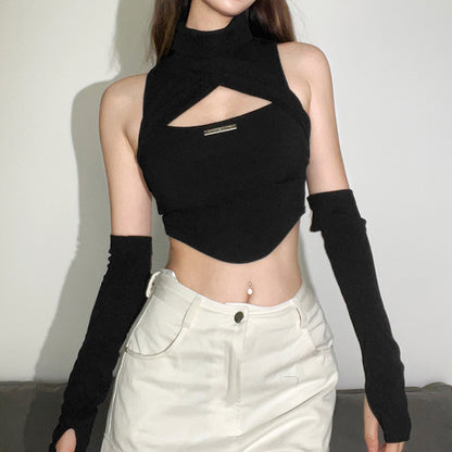 Sexy High Neck Sleeveless Midriff Baring Tank Tops