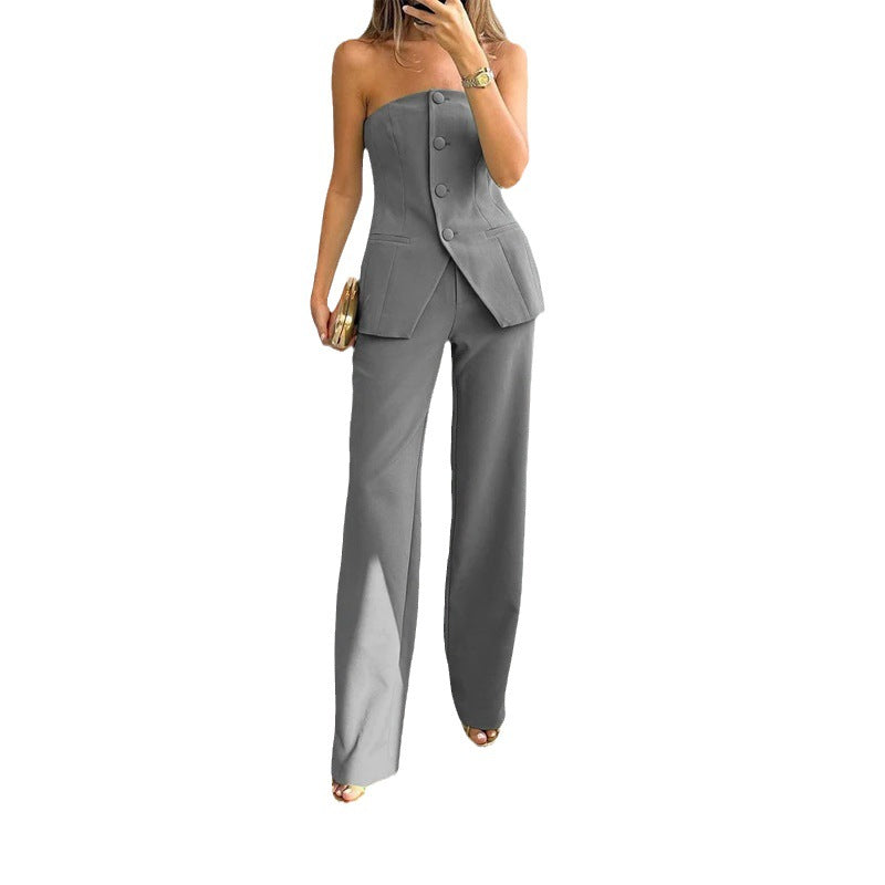 Fashion Strapless Tops and Wide Leg Pants Outfits