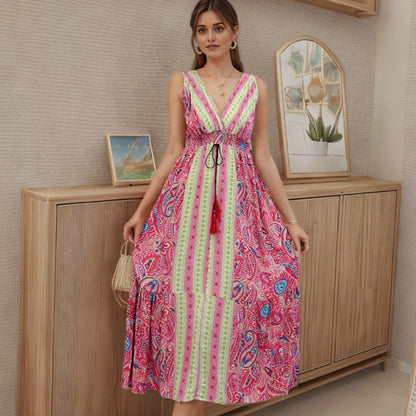 Bohemian Cotton Sleeveless V Neck Long Maxi Dresses