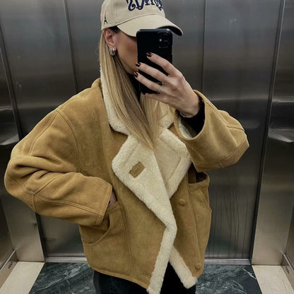 Vintage Winter Lamb Wool Outerwear for Women