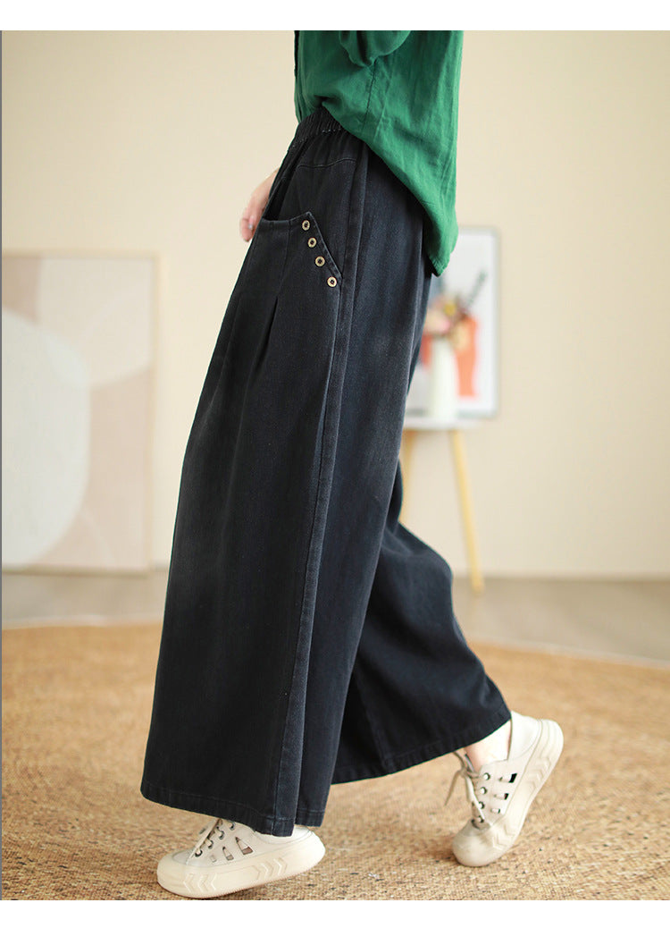 Casual Elastic Waist Fall Wide Legs Jeans for Women