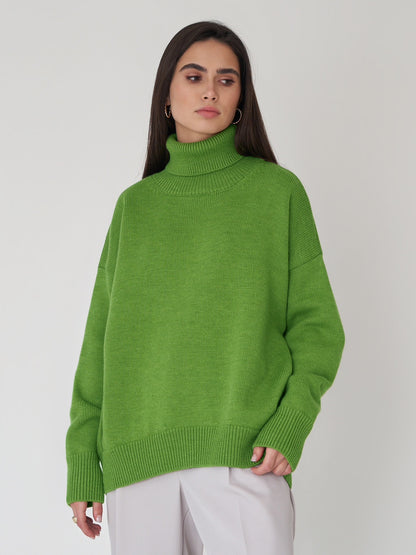Fashion High Neck Knitted Pullover Sweaters for Women