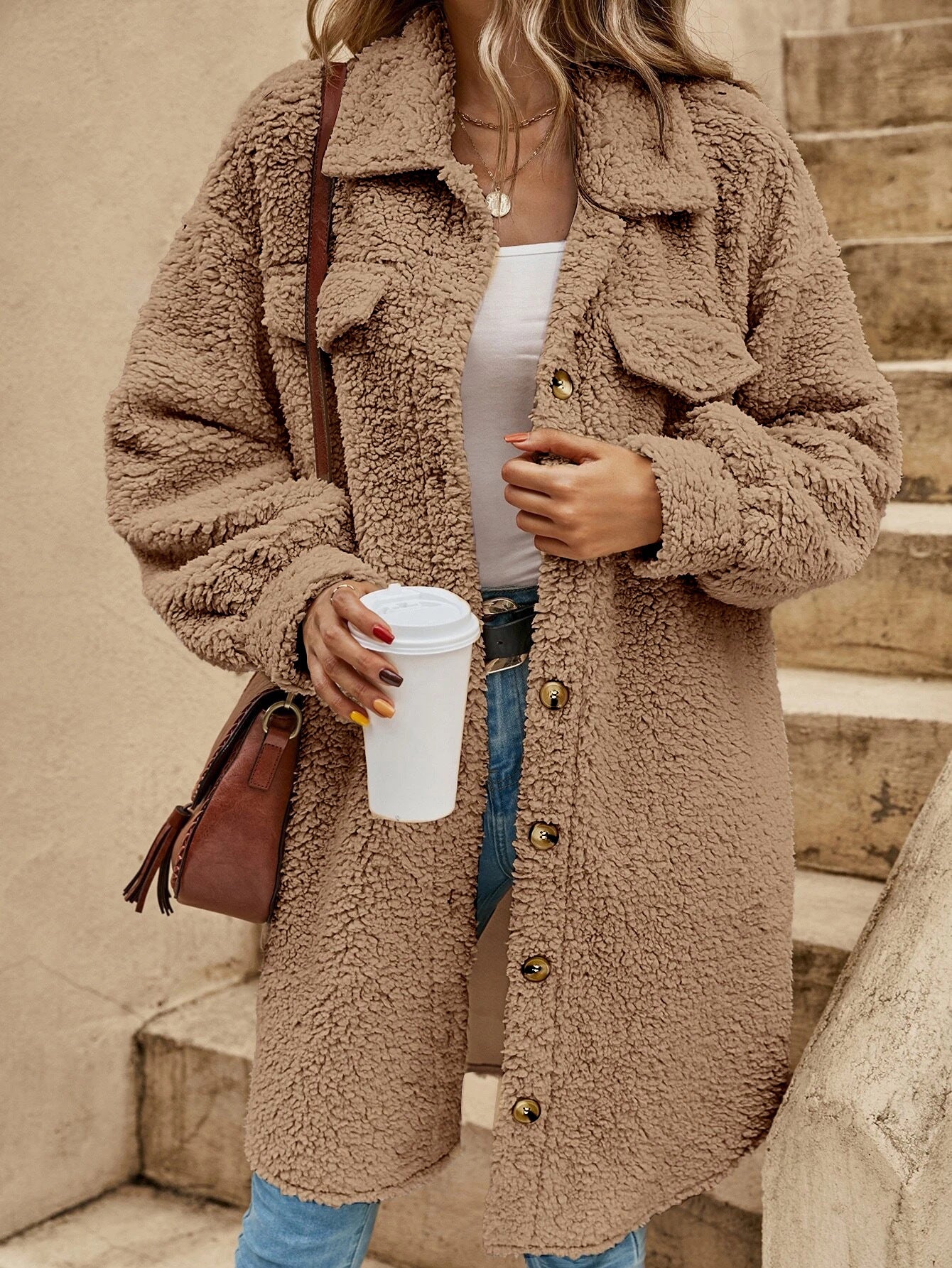 Fashion Turnover Collar Women Long Outerwear