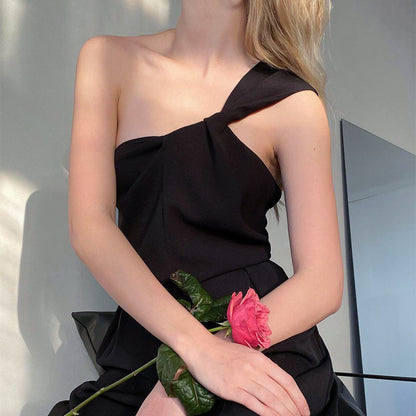 Sexy Satin One Shoulder Women Crop Tops