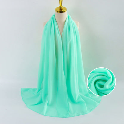 Women Pearl Chiffon Scarf Solid Color Bubble Towel Versatile Scarves