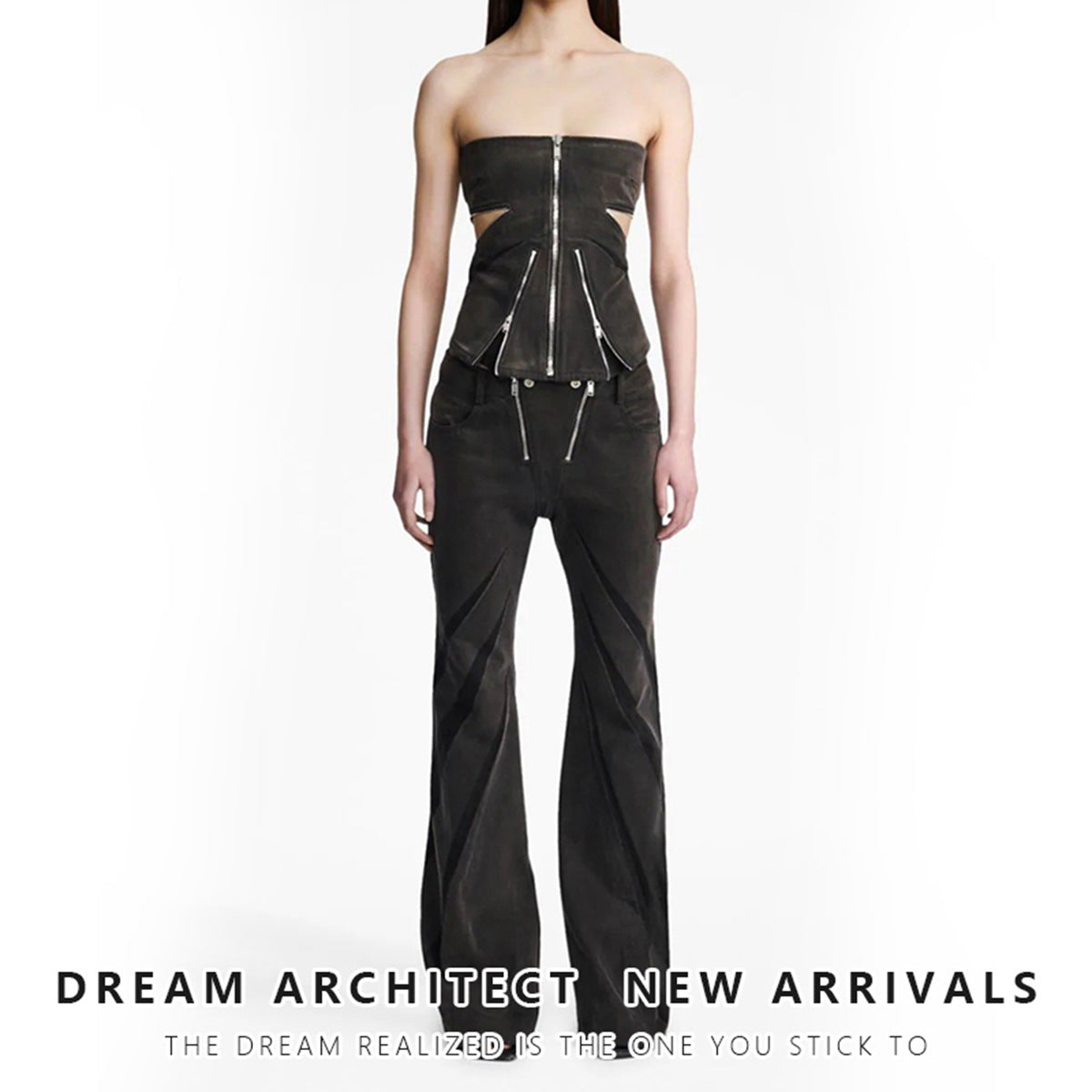Designed Denim Strapless Tops and Jeans