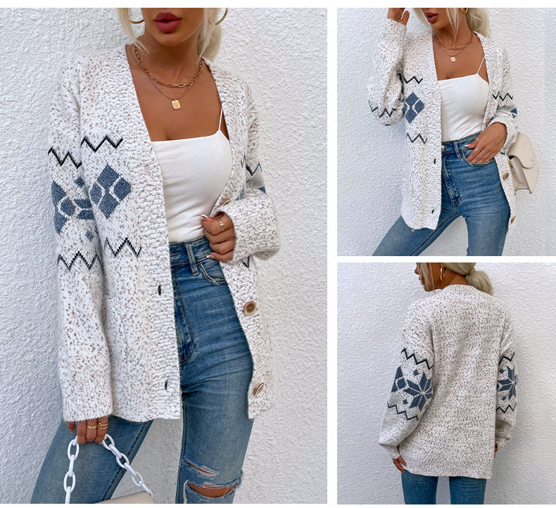 Fashion Christmas Flake Knitted Cardigan Coats