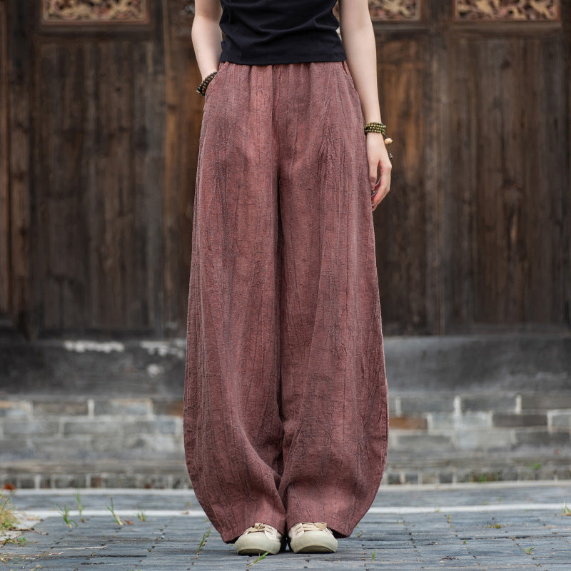Casual Dyed Linen Wide Legs Pants