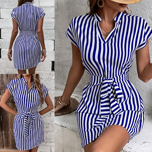 Casual Sleeveless Striped Mini Dresses
