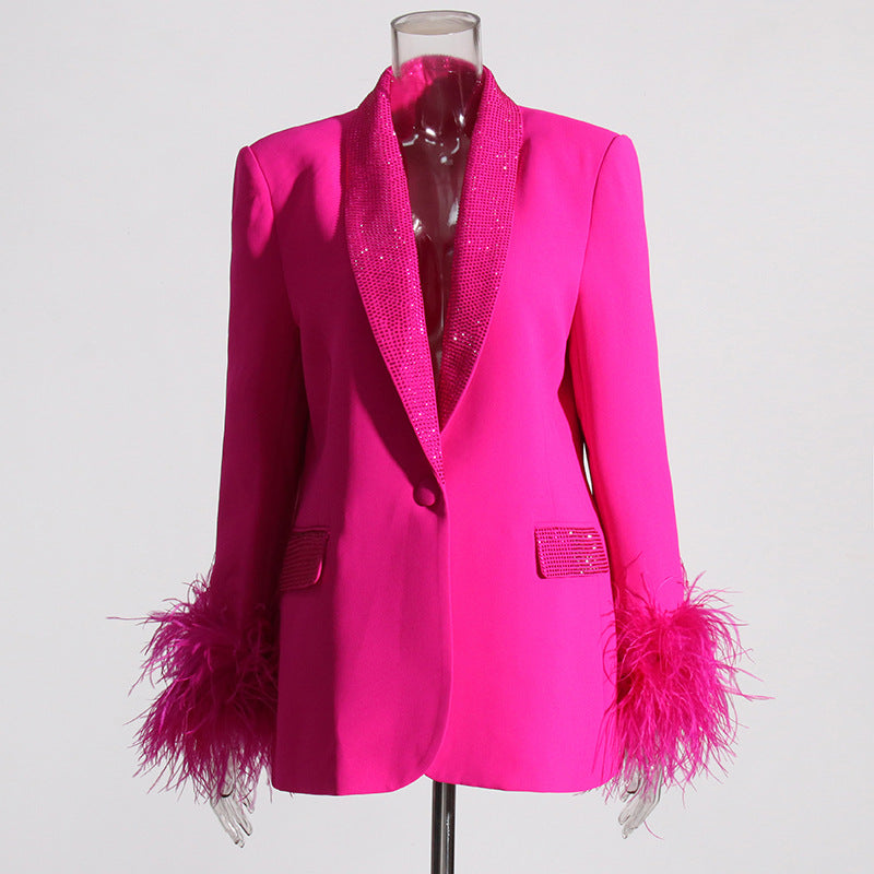 Luxury Designed Feather Blazer Coat for Women