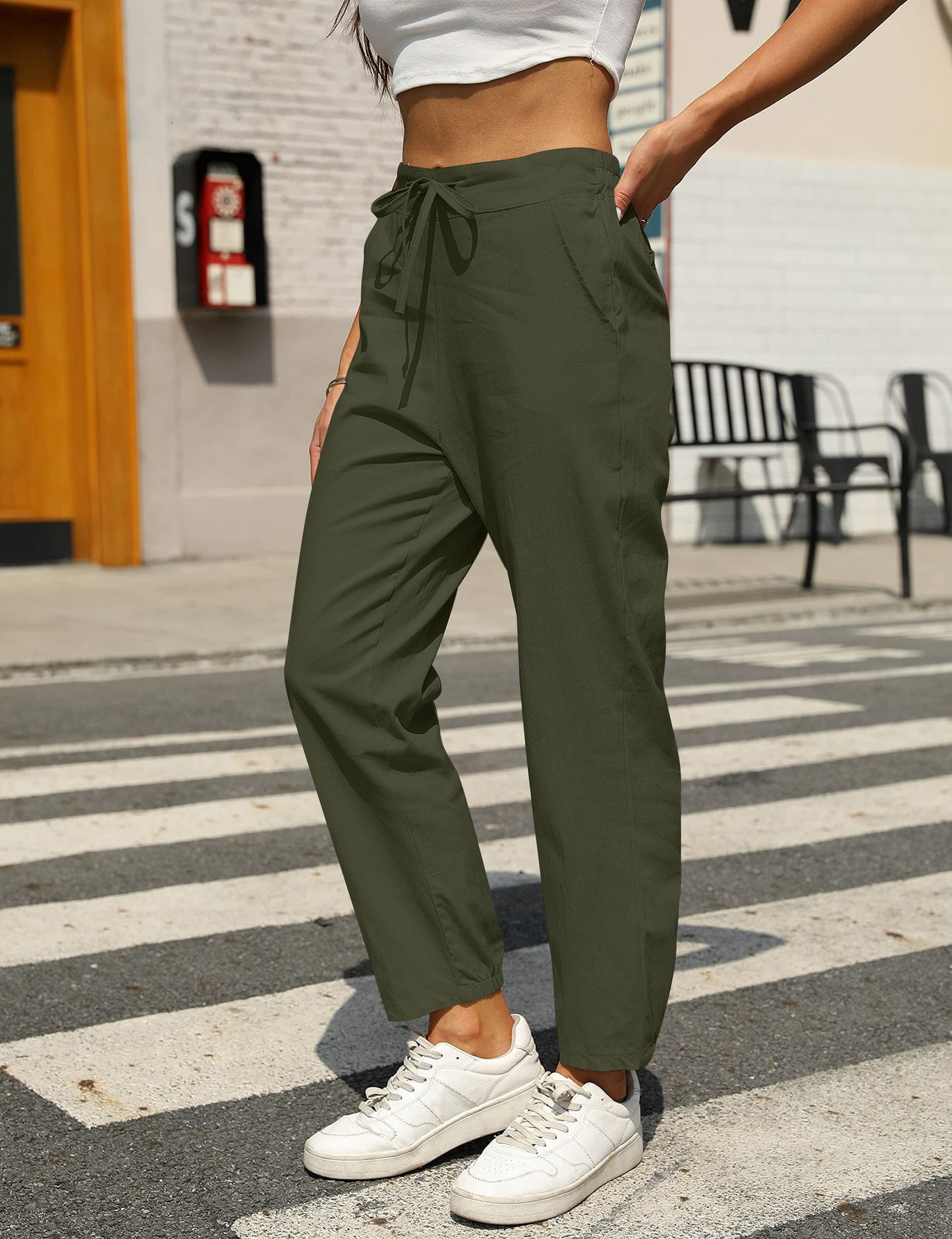 Casual Linen Drawstring Women Pants