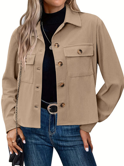 Women's Fashion Casual Short Shirt Corduroy Button-up Top Jackets