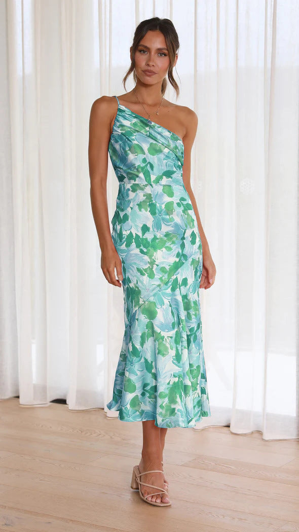Fashion Summer One Shoulder Midi Length Dresses