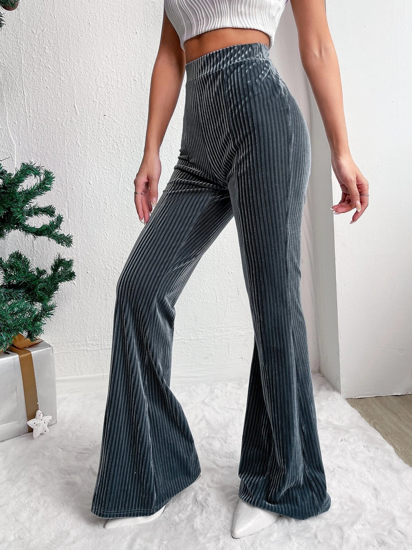 Casual High Waist Corduroy Trumpet Pants for Women