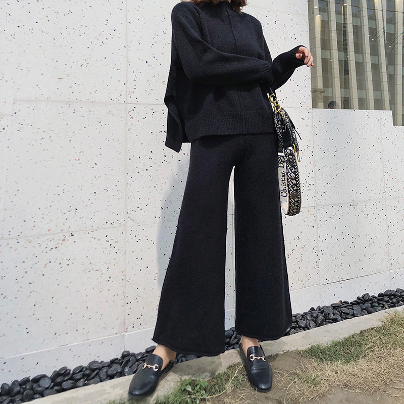 Casual Turnover Collar Two Pieces Knitted Suits for Women