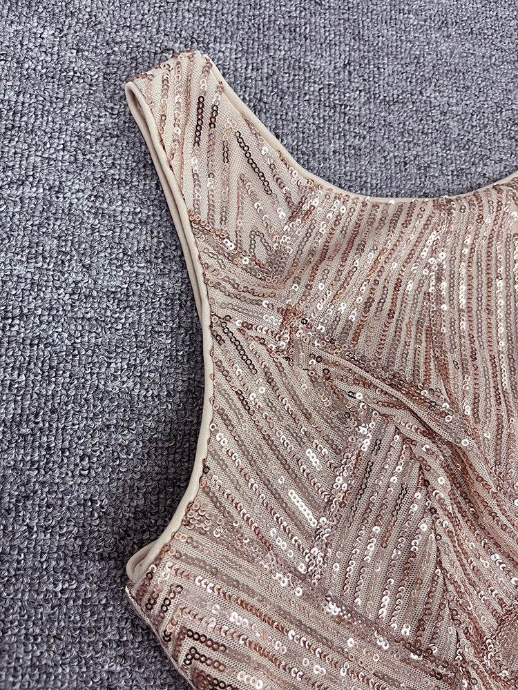 Sexy Rose Golden Mermaid Evening Party Dresses