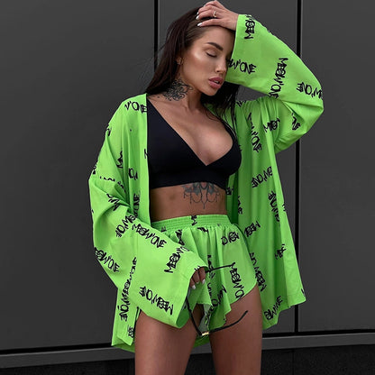Casual Long Sleeves Shirts and High Waist Shorts Home Wear Sets