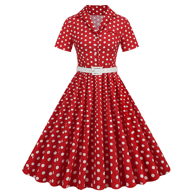 Vintage Turnover Collar Short Sleeves Dresses