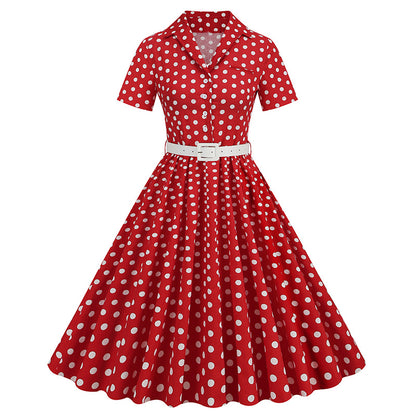 Vintage Turnover Collar Short Sleeves Dresses