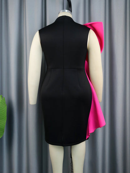 Designed Contrast Color Ruffled Evening Party Dresses