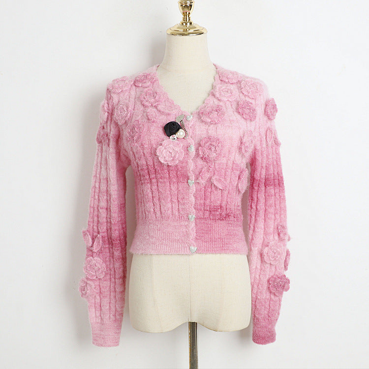 Fashion Lovely 3D Floral Design Short Knitted Sweaters