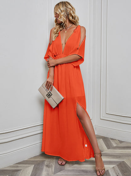 Sexy Chiffon Split Front Summer Long Dresses