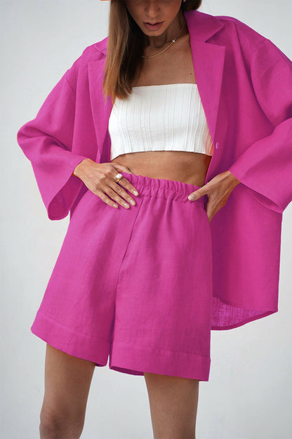 Summer Cotton Long Sleeves Shirts and Shorts Suits