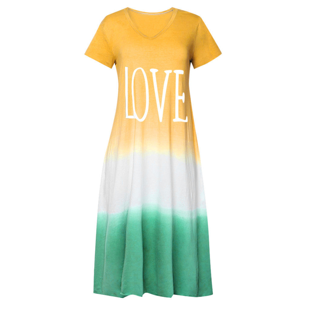 Casual Contrast Design Summer Short Sleeves Dresses