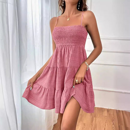 Summer Spaghetti Straps Suspender Solid Color Versatile Daily Dresses