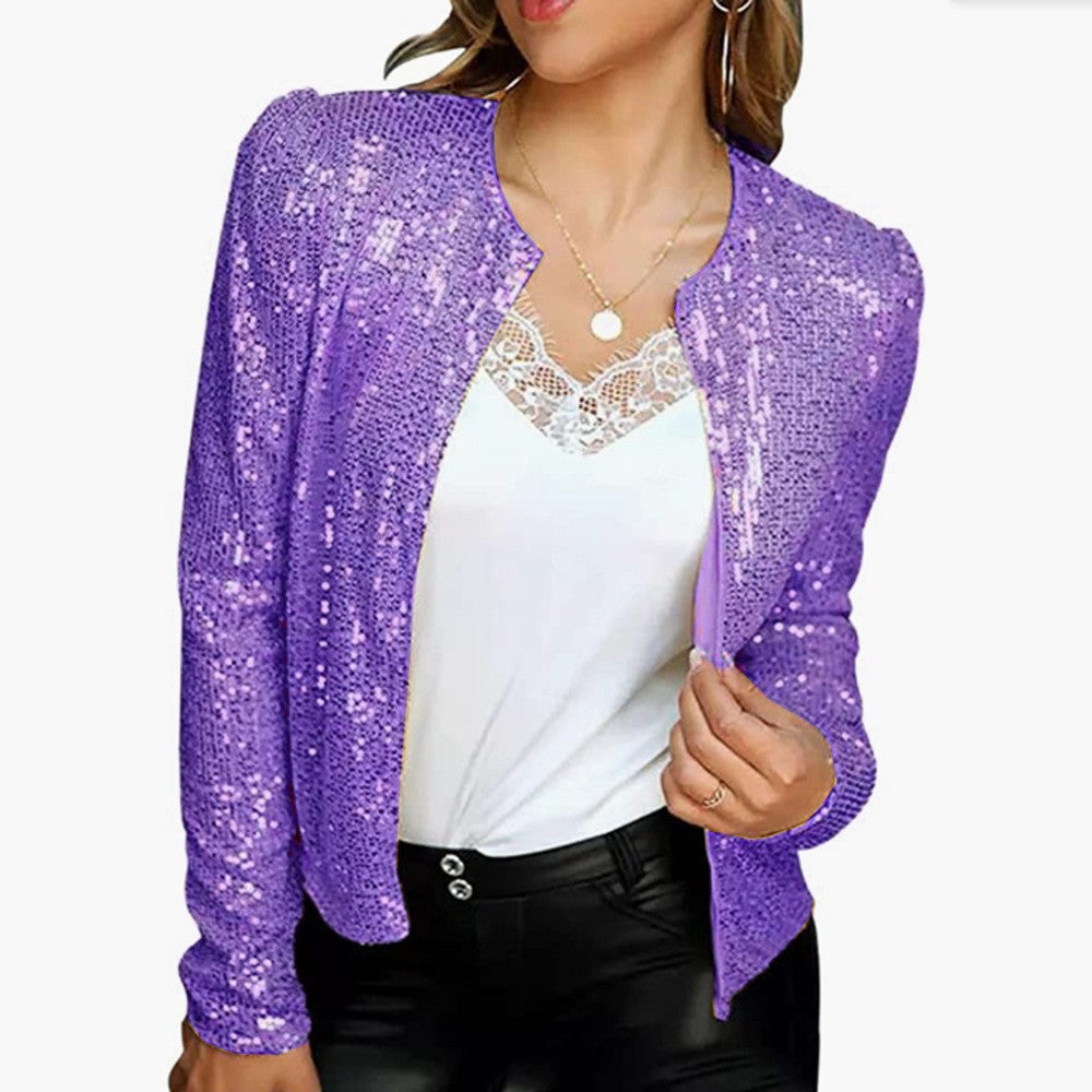 Fashion Stand Collar Sequined Short Coats for Women
