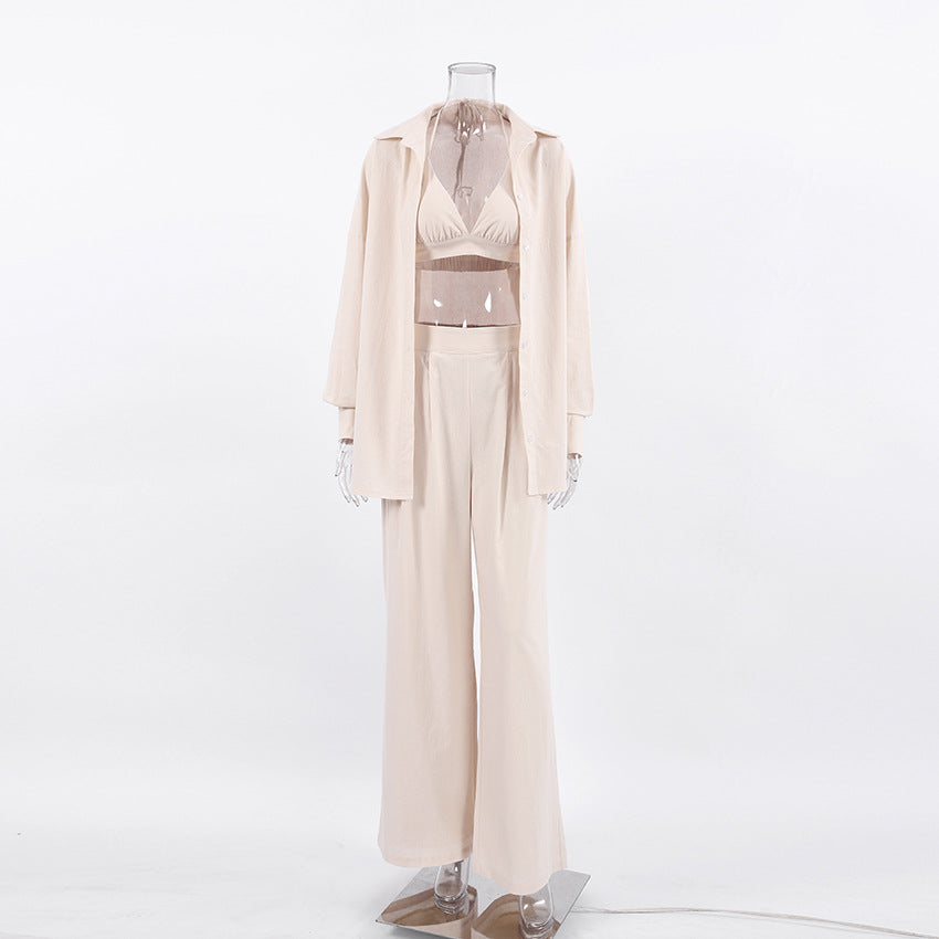 Casual 100% Cotton There Pieces Women Suits