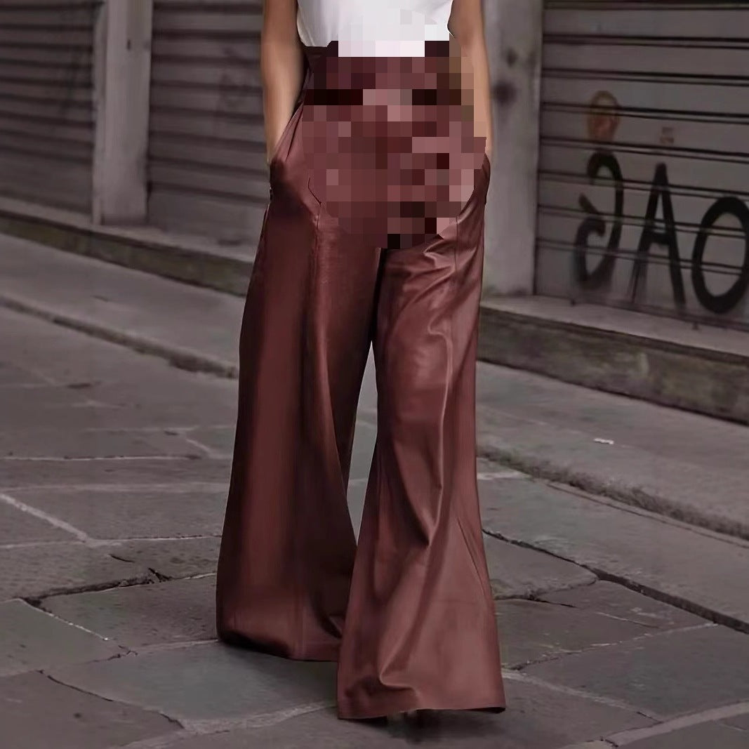 Fashion PU High Waist Wide Legs Pants for Women