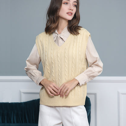 Casual V Neck Sleeveless Knitted Vest