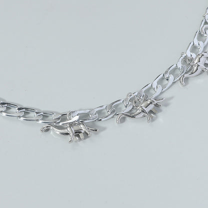 Dinosaur Pendant Men's Cuban Silver Chain Versatile Sweater Necklace